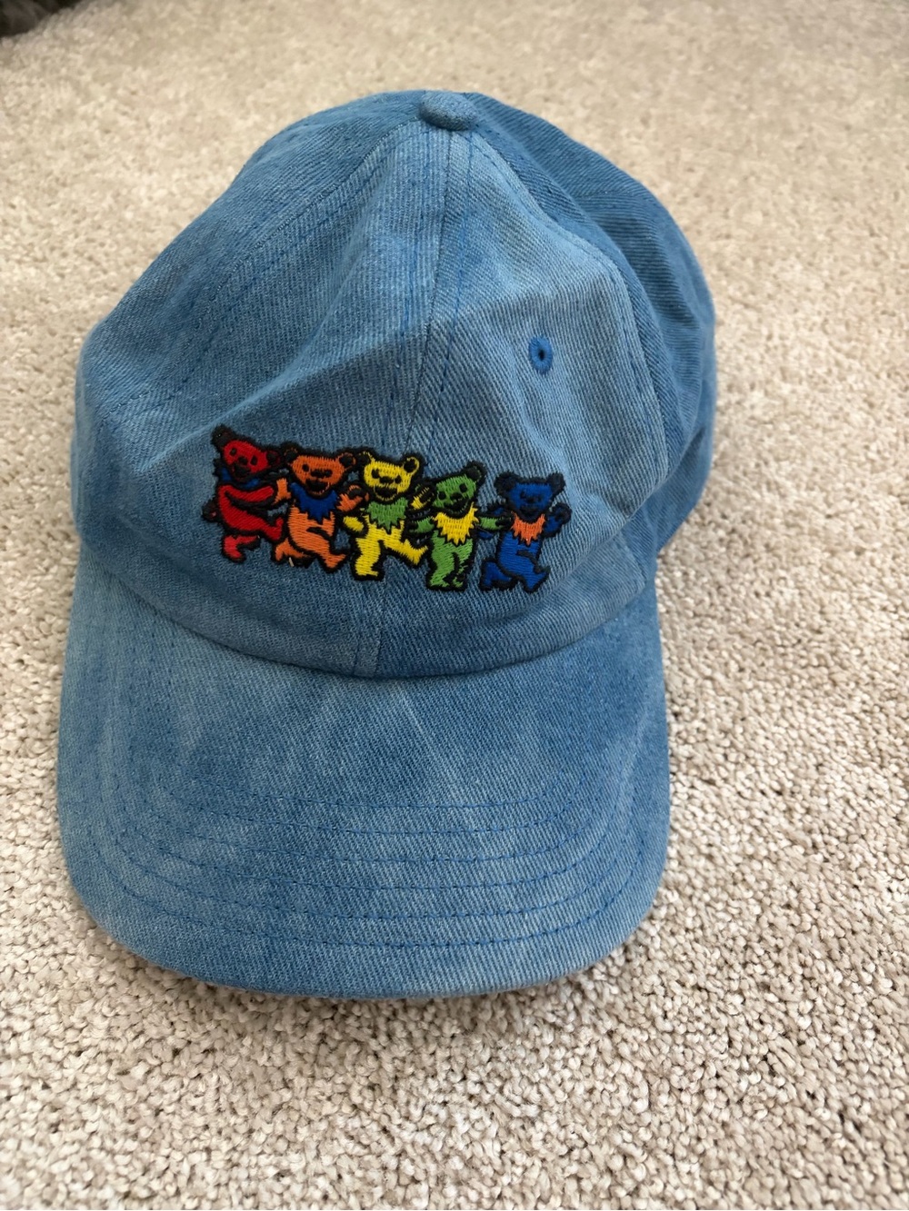Grateful Dead Light Blue Denim Hat with Multicolor Dancing Bears NWOT